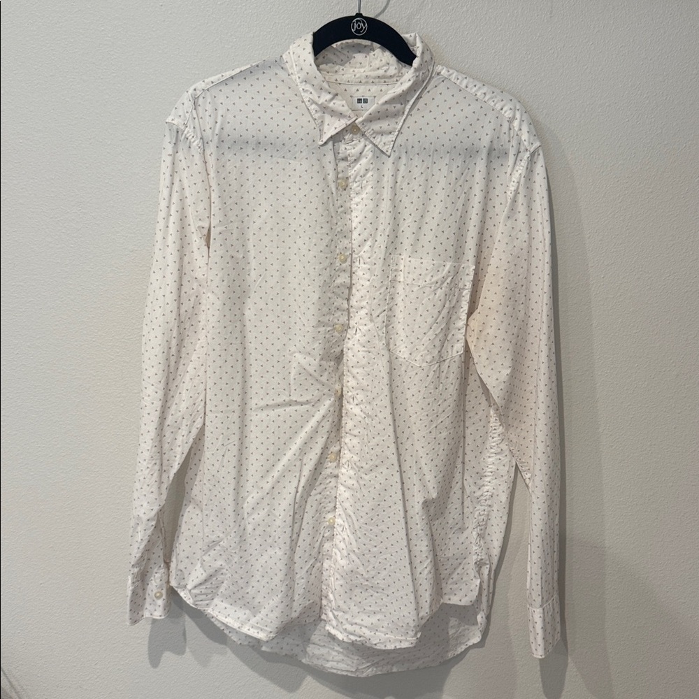 Uniqlo White Polka Triangle Button-Up Shirt
